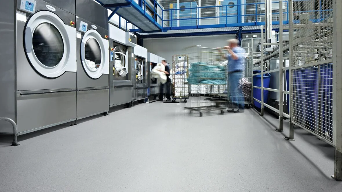 Forbo Safestep safety vinyl in a commercial laundry